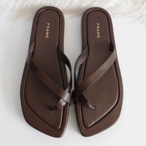 Frame Le Montauk Cross Brown Leather Square Toe Flip Flop Sandals